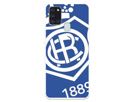 Funda para Samsung Galaxy A21S del Recre Escudo Fondo azul - Licencia Oficial Real Club Recreativo de Huelva