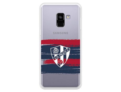 Funda para Samsung Galaxy A8 2018 del Huesca Rayas Transparente - Licencia Oficial SD Huesca