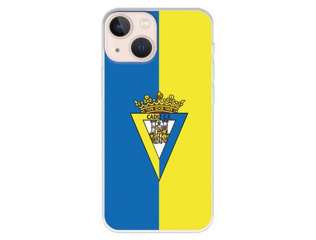 Funda para iPhone 13 Mini del Cádiz Escudo Fondo Bicolor - Licencia Oficial