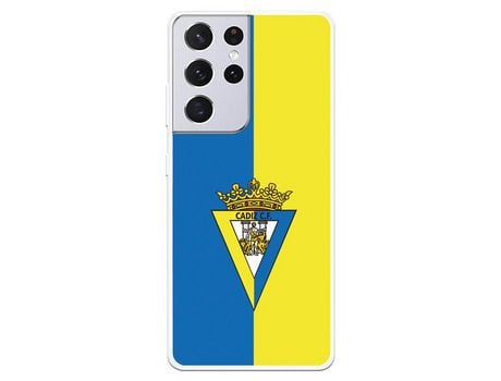 Funda para Samsung Galaxy S21 Ultra del Cádiz Escudo Fondo Bicolor - Licencia Oficial
