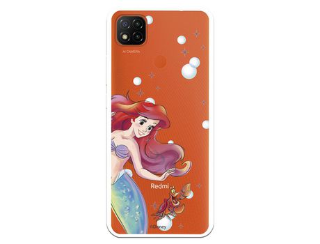 Funda para Xiaomi Redmi 9C Oficial de Disney Ariel y Sebastián Burbujas - La Sirenita