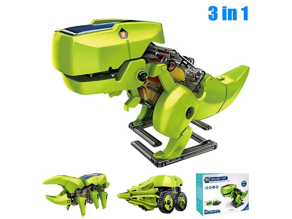 Kit de construcción de robot dinosaurio solar 3 en 1 de ATS: juguete educativo DIY para niños y niñas.