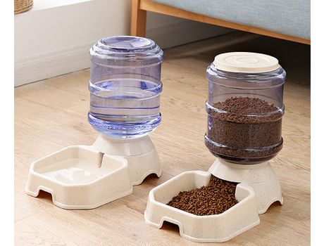 Set de 2 Comederos Automáticos y Bebedero para Gatos, Comedero Cuadrado, Color Beige Bebedero Cuadrado, Color Beige