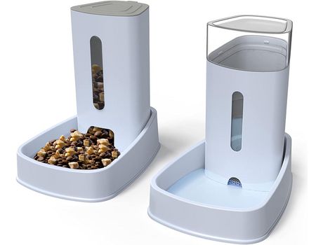 Set con Comedero y Bebedero Automático para Perros, 3,8L, Azul Niebla