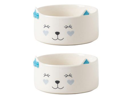 Juego de 2 cuencos para mascotas de cerámica, diseño de gatito