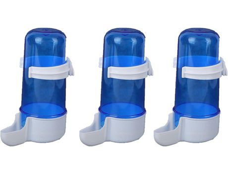 juegos de bebederos y comederos automáticos para pájaros, botella azul con base blanca
