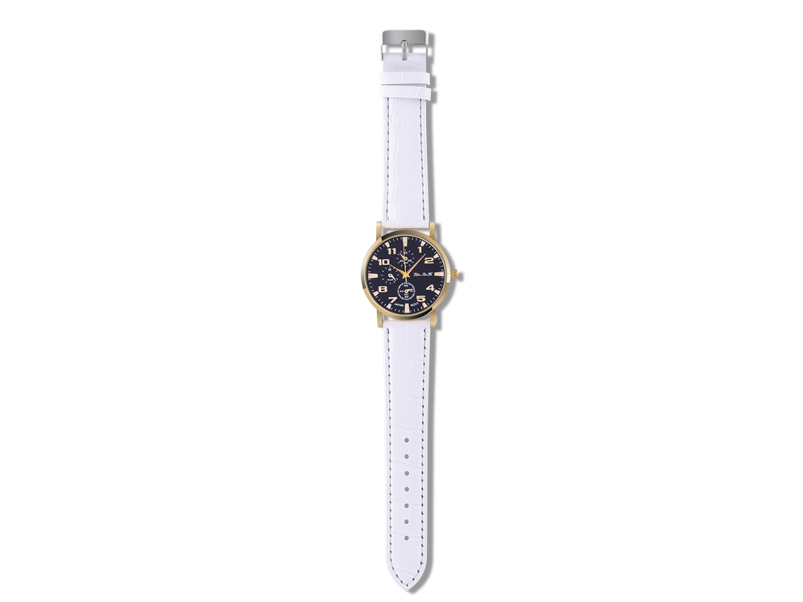 Reloj De Pulsera Analógico Unisex Con Correa De Pu Blanca Y Esfera Redonda De 3 Subesferas.