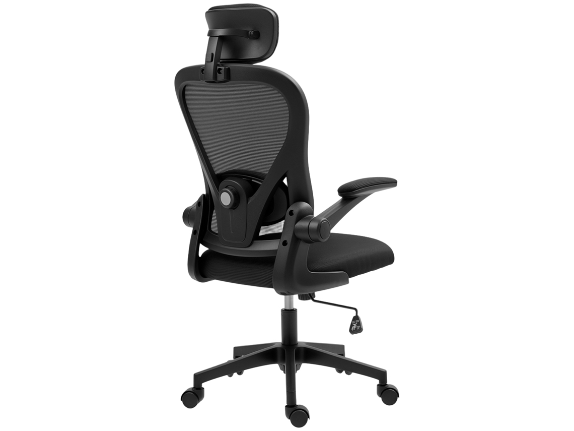 Silla de oficina ergonómica con brazos plegables y soporte lumbar - Negra