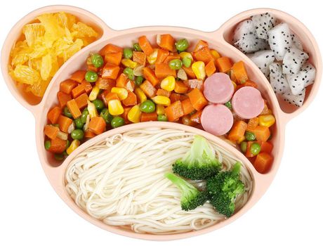 Juego de utensilios de alimentación de silicona para niños color rosa elegante COZEVDNT