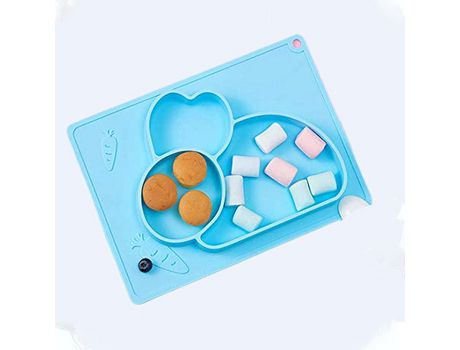 Plato Llano de Silicona con Divisores para Niños Azul COZEVDNT