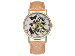 Reloj De Pulsera Para Estudiantes, Diseño Retro De Mariposa, Estilo Clásico, Cuarzo, Color Beige.
