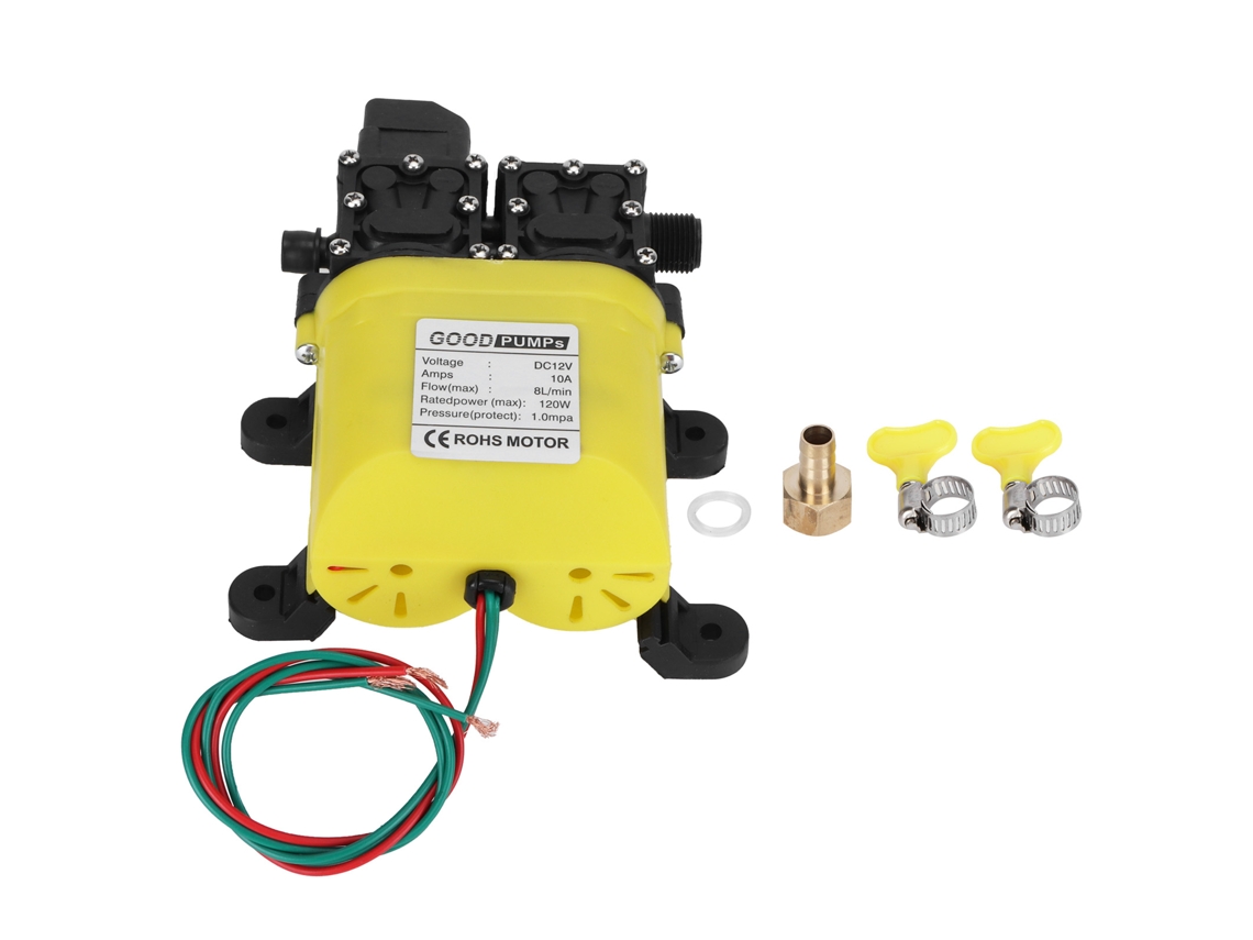 Bomba de agua de diafragma de 12 V, 120 W y 8 L con conector de cobre
