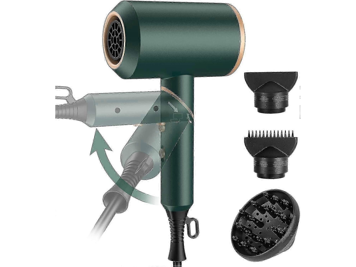 Secador de pelo plegable pequeño de 2000 W, secador de pelo iónico transparente con 2 boquillas para peinar y 1 difusor - TAISHENGDA
