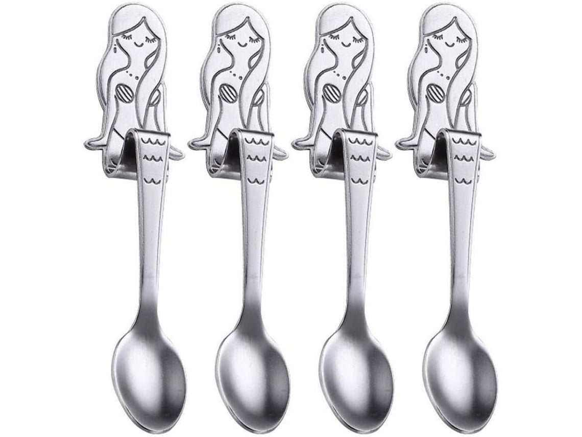 Cucharas Sirena de acero inoxidable 304 para café, té, postres y bebidas - Paquete de 4 - Plateadas