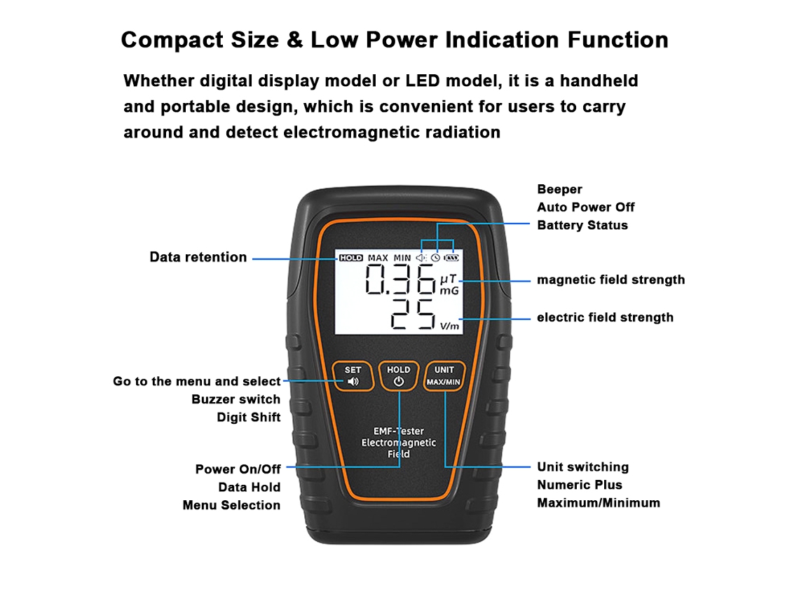 Detector Portátil De Radiación Electromagnética Con Alarma Sonora E Indicador De Batería Baja.