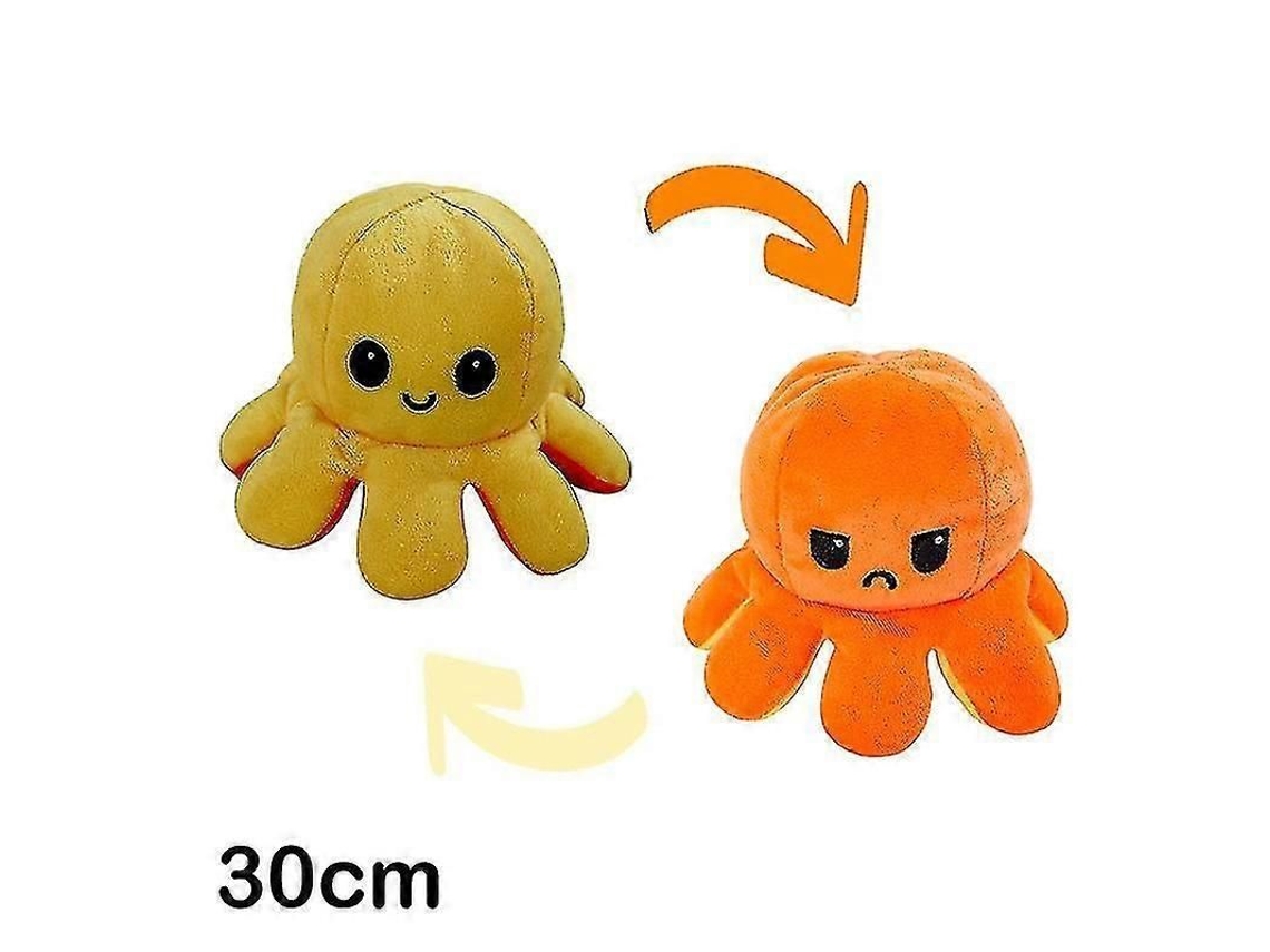 Peluche Reversible De Pulpo De 30/40 Cm Con Estampado De Dibujos Animados En Ambos Lados, Hecho De Tela Suave.