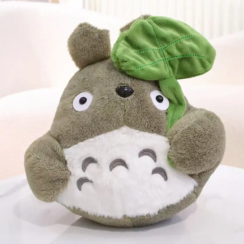 (20 Cm) Peluche De Totoro De Dibujos Animados Sosteniendo Una Hoja De Loto, Adorable Muñeco De Estilo Japonés.