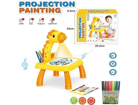 Mesa de dibujo de juguete para niños con proyector Led de jirafa amarillo claro