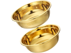 Colador De Verduras Y Bol Mezclador De 18 Cm En Acero Inoxidable Dorado.
