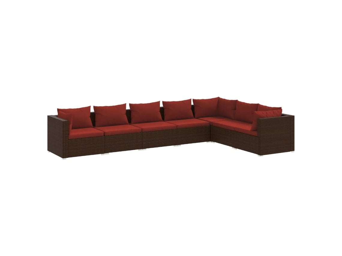 vidaXL Set muebles de jardín 7 piezas y cojines ratán sintético marrón