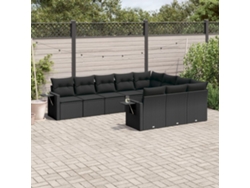Conjunto de sofá de jardín de 10 piezas con cojines en mimbre sintético negro de DKD Home Decor