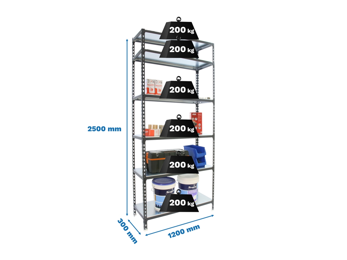 Estantería metálica Simonclick Megaplus 6/300 2500 Antracita/blan
