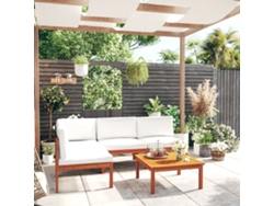 Pcs Conjunto Lounge Jardim C/ Almofadões Acácia Maciça Creme Dkd Home Decor
