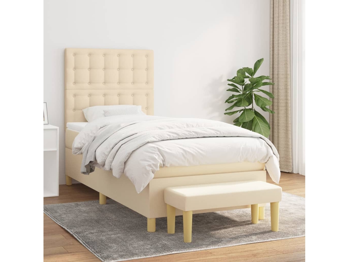 Syfax™ Cama Box Spring Con Colchón Tela Color Crema 100x200 Cm