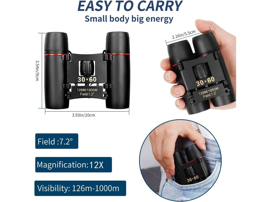 Binoculares compactos, minibinoculares portátiles de alta definición para exteriores, ligeros, de bolsillo y plegables, para adultos y niños.