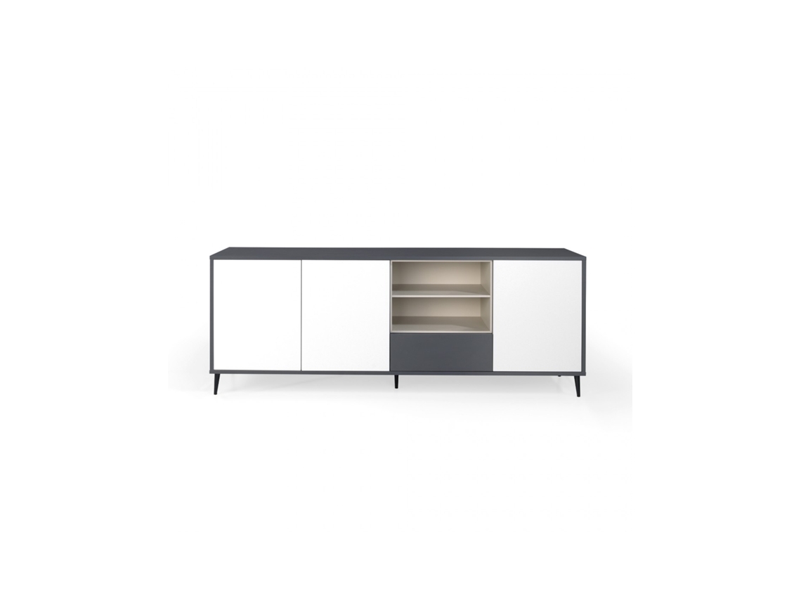 Aparador 3 puertas LEA acabado en antracita, blanco polar y visón Patas metálicas negras 200x45x75 MOMMA HOME