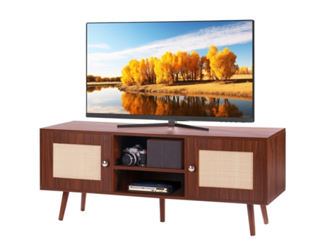 VEVOR Soporte de TV de Ratán para Centro de Entretenimiento de TV de 55inch con Puerta de Ratán Nogal
