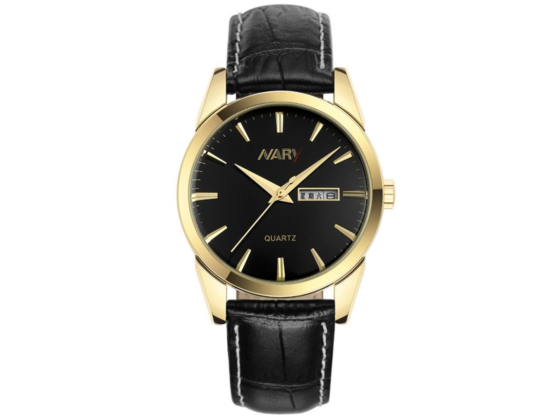 Reloj De Cuero Analógico De Acero Redondo Para Hombre Con Cristal De Quartzo