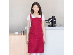 Frente de cocina con bolsillo frontal ajustable, resistente al agua, para hombre y mujer, chef, barbacoa, diseño, color vino, rojo