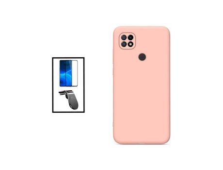 Kit Película de Cristal Templado 5D Full Cover + Funda Silicona + Soporte Magnético L Safe Driving coche para Xiaomi Redmi 10 Power - Rosa