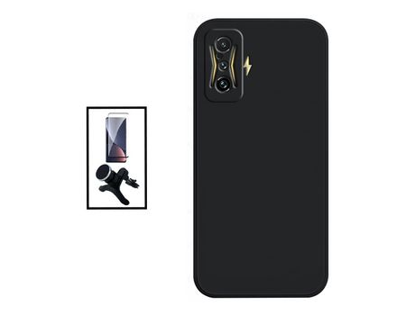 Kit Película de Cristal Templado 5D Full Cover + Funda Silicona + Soporte Magnético de coche reforzado para Xiaomi Poco F4 GT - Negro
