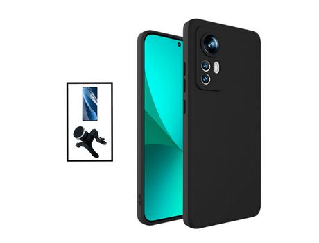 Kit Película Hydrogel Full Cover Frente + Funda Silicona + Soporte Magnético de coche reforzado para Xiaomi 12 Pro ( Dimensity ) - Negro