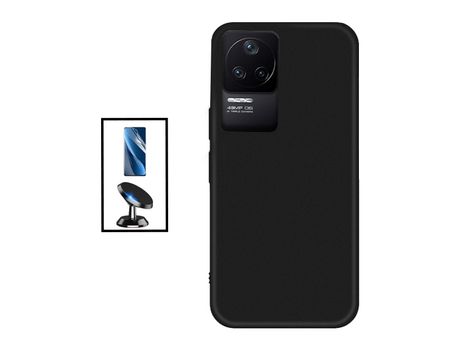 Kit Película Protectora de Hydrogel Frente + Funda Protección Trasera Silicona + Soporte Magnético para Xiaomi Poco F4 5G - Negro