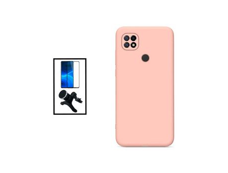 Kit Película de Cristal Templado 5D Full Cover + Funda Silicona + Soporte Magnético de coche reforzado para Xiaomi Redmi 10C - Rosa