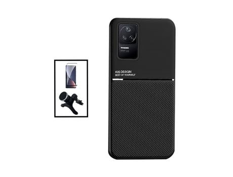 Kit Funda Magnetic Lux + 5D Full Cover + Soporte Magnético de coche reforzado para Xiaomi Poco F4 - Negro