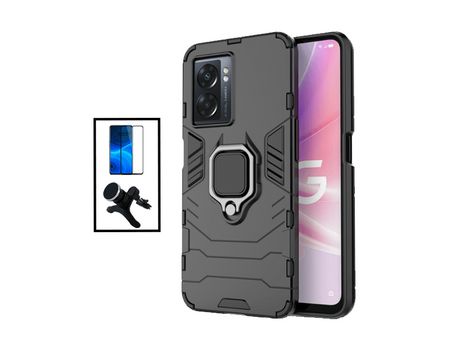 Kit Película de Cristal Templado 5D Full Cover + Funda 3X1 Military Defender + Soporte Magnético de coche reforzado para Oppo A57 - Negro