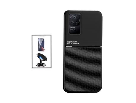 Kit Funda Magnetic Lux + 5D Full Cover + Soporte Magnético de coche para Xiaomi Poco F4 - Negro