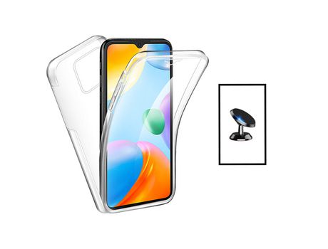 Kit Funda 360° Protección Frente y Verso + Soporte Magnético para Xiaomi Redmi 10 Power - Transparente/Blanco