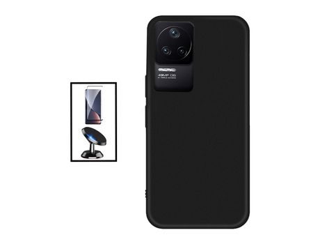 Kit Película de Cristal Templado 5D Full Cover + Funda Silicona + Soporte Magnético de coche para Xiaomi Poco F4 5G - Negro