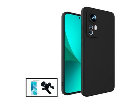 Kit Película de Cristal Templado 5D Full Cover + Funda Silicona + Soporte Magnético de coche reforzado para Xiaomi 12 Lite - Negro