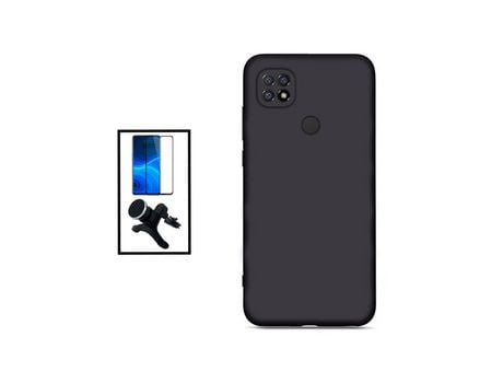 Kit Película de Cristal Templado 5D Full Cover + Funda Silicona + Soporte Magnético de coche reforzado para Xiaomi Redmi 10 Power - Negro