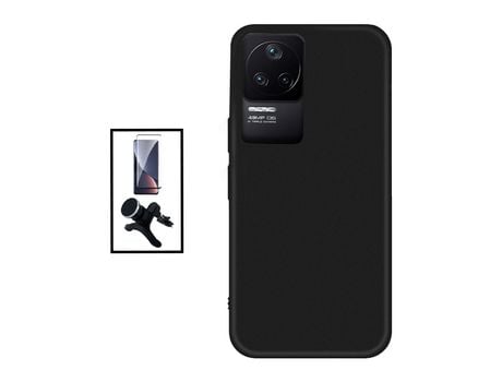 Kit Película de Cristal Templado 5D Full Cover + Funda Silicona + Soporte Magnético de coche reforzado para Xiaomi Poco F4 5G - Negro