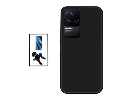 Kit Película Protectora de Hydrogel Frente + Funda Protección Trasera Silicona + Soporte Magnético para Xiaomi Poco F4 5G - Negro