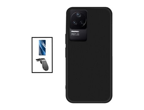 Kit Película Protectora de Hydrogel Frente + Funda Protección Trasera Silicona + Soporte de Coche Magnético L para Xiaomi Poco F4 5G - Negro