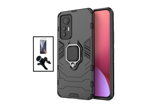 Kit Película de Cristal Templado 5D Full Cover Curved + Funda 3X1 Military Defender + Soporte Magnético de coche reforzado para Xiaomi 12 Pro ( Dim...