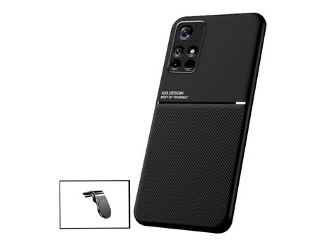 Kit Funda Trasera Magnética Anti Choque + Soporte de Coche Magnético L para Xiaomi Redmi Note 11S 5G - Negro